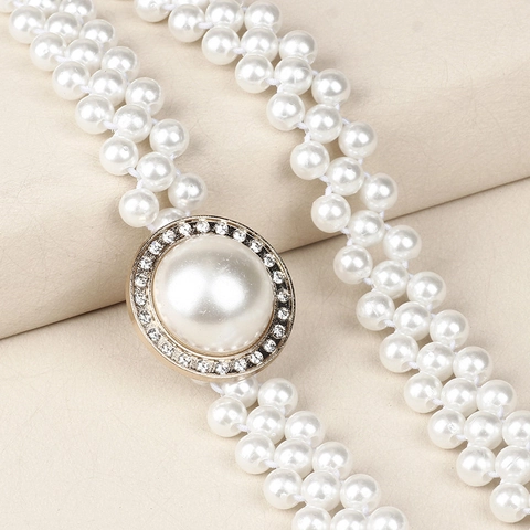 Elegante Catena da Vita in Perle Artificiali Elastica per Donna Cintura Decorativa con Fibbia in Strass in Lega per Abiti