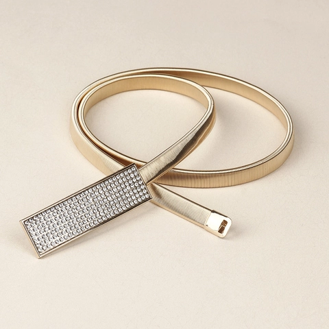 Cintura a Catena da Vita in Metallo Elastico Oro da Donna Con Fibbia Quadrata in Strass Accessorio per Abito Snellente Geometrico