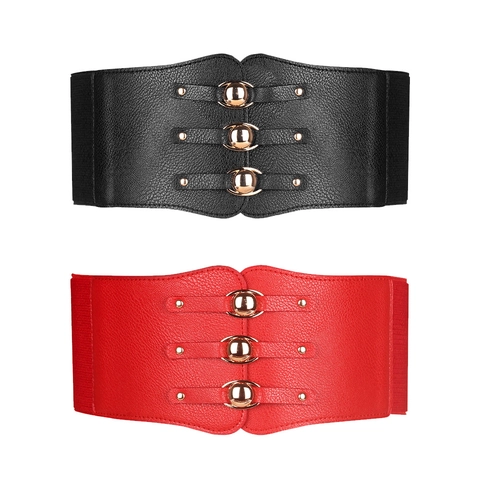Cintura a Corsetto Elastica Larga da Donna Con Decorazione di Perline in Metallo Cintura in Pelle PU Retrò per Cappotto Vestito