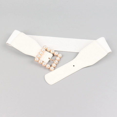 Cinturón de Corsé Elástico Ancho para Mujer Con Hebilla Cuadrada de Perlas Artificiales Banda de Cintura Retro Estampado Leopardo
