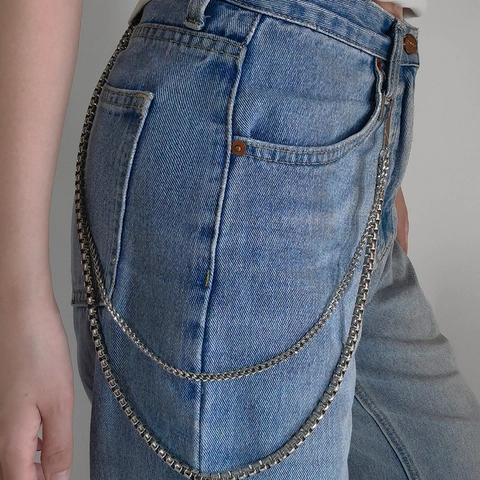 Dames Dubbellaagse Metalen Tailleketting Hip Hop Punk Broekketting Zilver Box Ketting Jeans Ketting Street Sieraden