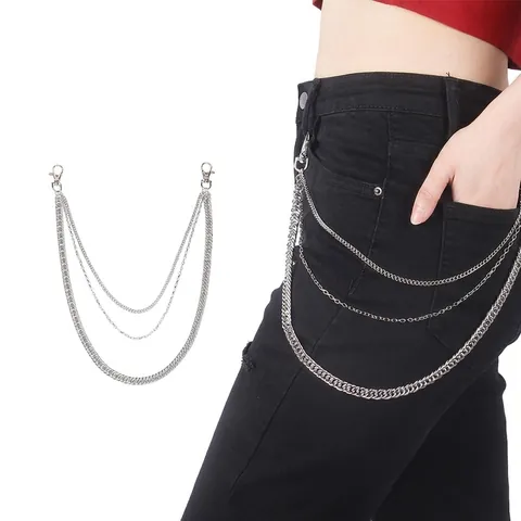 Catena per Pantaloni in Metallo a Tre Strati Punk Hip Hop Unisex Argento Streetwear Jeans Catena da Vita Gioielli Gotici Regalo
