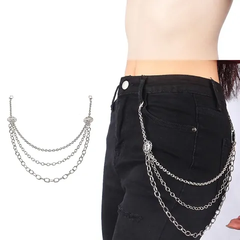 Unisex Vintage Sonnenblume 3-Lagig Metall Hose Kette Silber Punk Hip Hop Mehrlagig Jeans Kette Taillenkette Für Damen Herren Schmuck
