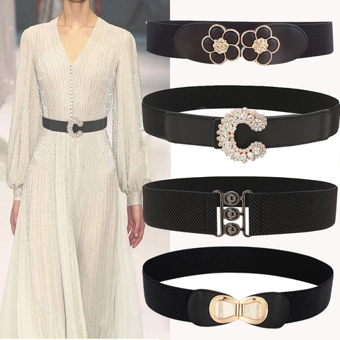 Ceinture Élastique Femme Rétro Boucle à Fleurs et Strass Ceinture Corset pour Robes Manteau Ceinture Décorative de Mode