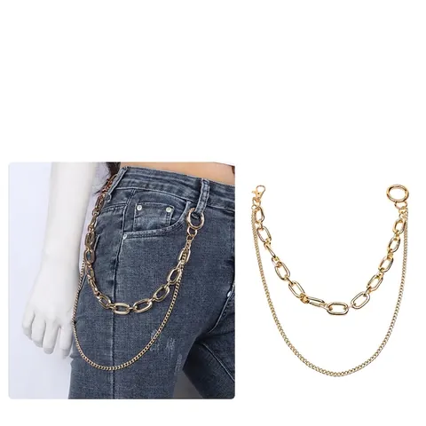 Catena per Pantaloni in Metallo Dorato a Doppio Strato Punk Hip Hop Jeans Catena da Vita in Lega per Donna Uomo Gioielli