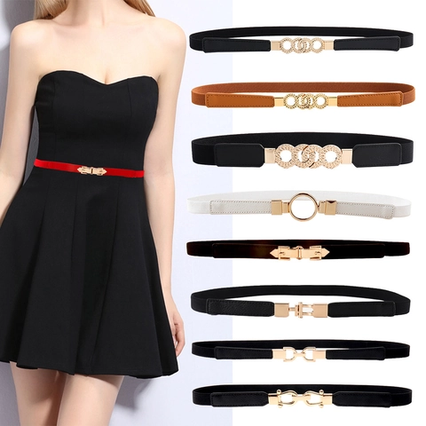 Cintura Sottile Elastica da Donna Minimalista Coreana in Tela Moda Cinturino in Vita Fibbia Rotonda in Lega Decorativa per Pendolari