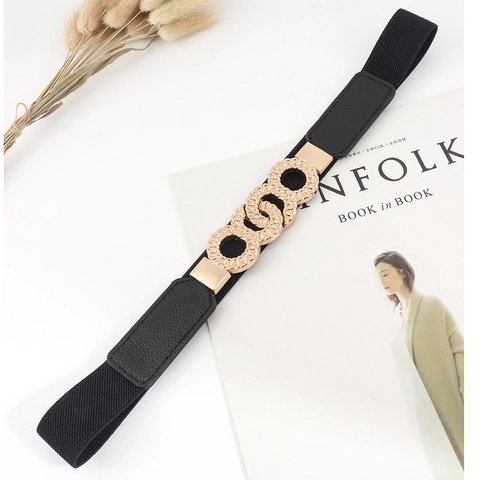 Cintura Sottile Elastica da Donna Minimalista Coreana in Tela Moda Cinturino in Vita Fibbia Rotonda in Lega Decorativa per Pendolari
