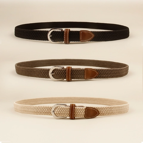 Cintura Intrecciata Elastica Unisex per Jeans in Tela Cintura Elasticizzata Con Fibbia ad Ardiglione in Lega Senza Fori Regolabile Casual