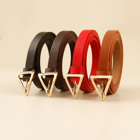 Cinturón Delgado de Cuero Sintético para Mujer Con Hebilla Triangular Dorada Cintura Minimalista Moda Coreana para Jeans Vestido Accesorio