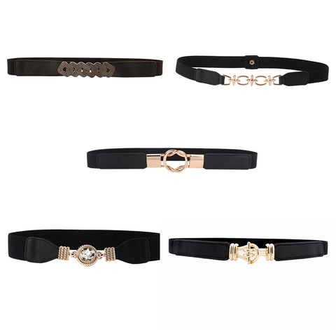 Ceinture Fine Élastique Mode pour Femmes Pour Robes Chemises Cuir PU Alliage Boucle Géométrique Entrelacée Ceinture Décorative