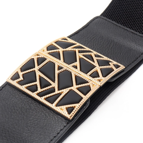 Ceinture Élastique Large pour Femmes Mode Cuir PU Ceinture Corset Avec Boucle en Métal Motif Géométrique Floral pour Robe Chemise