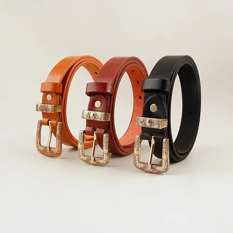 Cintura da Donna Vintage in Ecopelle Con Fibbia ad Ardiglione in Lega Incisa Cintura in Stile Western Retro per Jeans Moda Casual