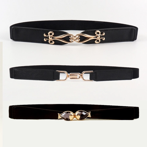 Damen Elastisch Dünn Hüftgürtel Segeltuch Mit Legierung Strass Schnalle Mode Dekorativ Skinny Gürtel Für Kleider