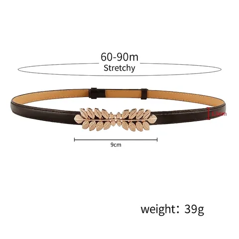 Ceinture Fine en Cuir PU pour Femmes Avec Boucle en Métal à Feuille Dorée pour Robes Manteau Ceinture Corset de Taille