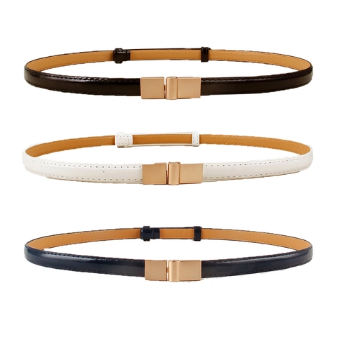 Damen Dünner PU-Leder Gürtel Minimalistischer Koreanischer Stil Süßigkeitenfarbe Dekorativer Taillengürtel Verstellbare Schnalle