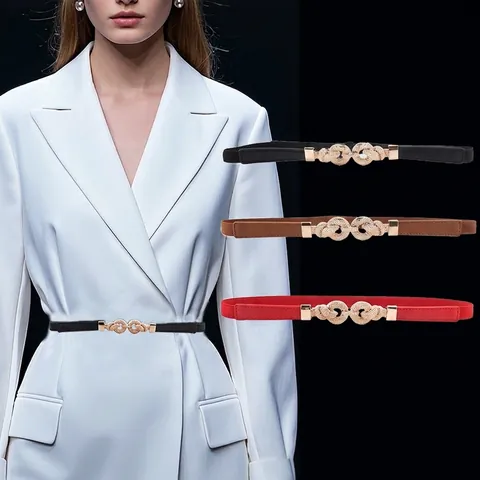 Damen Schmaler Elastischer Taillengürtel Dünner PU Leder Mode Kleid Gürtel Mit Twist Knoten Legierung Schnalle Stretch Dekorativer Bund