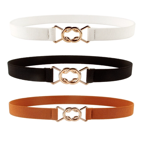 Damen Dünner Elastischer Gürtel Doppelring Interlocking Schnalle Taille Cinch Dekorativer Gürtel Für Kleider Einfarbig Mode Accessoire