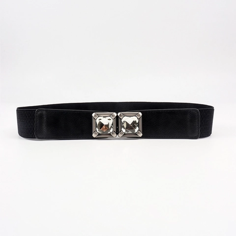 Damen Elastischer Gürtel Mit Quadratischer Strass Schnalle Mode Schwarz Stretch Korsett Gürtel Für Den Täglichen Vielseitigen Dekorativen Gebrauch