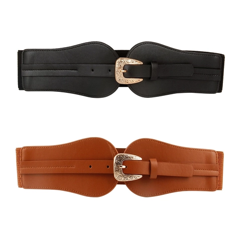 Damen Vintage Breite Korsettgürtel Elastisches Taillenband Retro Geschnitzte Legierung Schnalle Böhmische Taillengürtel