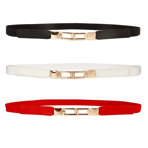 Ceinture Fine Élastique pour Femmes Mode Boucle en Alliage Géométrique Ceinture de Taille Extensible pour Robes Chemises