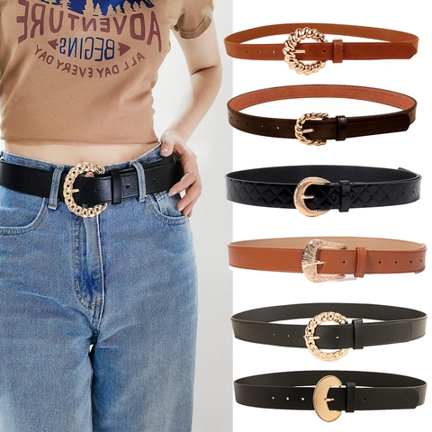 Vintage PU Leather Belt For Women Twisted Alloy Pin Buckle Waist Strap Fashion Bohemian Decorative Belt For Jeans