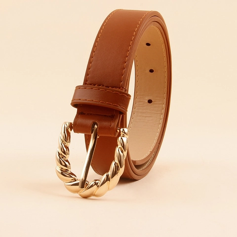 Vintage PU Leather Belt For Women Twisted Alloy Pin Buckle Waist Strap Fashion Bohemian Decorative Belt For Jeans