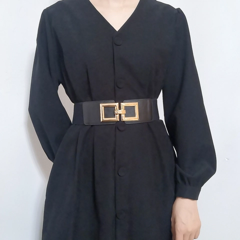 Damen Mode Elastischer Breiter Gürtel Mit Goldener Viereckiger Ineinandergreifender Schnalle High Stretch Taillengürtel Für Kleider
