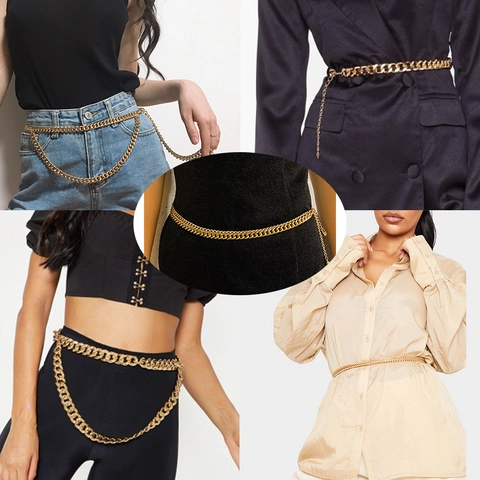 Catena della Vita in Metallo Stile Punk da Donna Catena di Pancia Placcata in Oro Multistrato Cintura da Abito Svuotata Accessori per Gioielli del Corpo