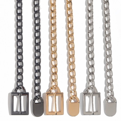 Damen Punk Metall Taillenkette Gürtel Grobe Kette Mit Rechteckiger Dornschließe Gold Silber Gunmetal Kleid Jeans Accessoire