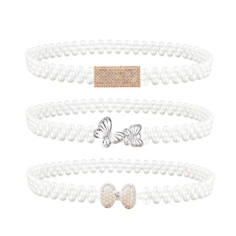 Elegante Cintura a Catenina da Girovita con Perle Artificiali per Donna Fiocco Fibbia in Strass Intrecciato a Mano per Abiti
