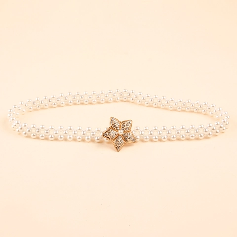 Elegante Catena da Vita in Perle Artificiali Intrecciate per Donna Fibbia con Fiocco Stella Cuore Fiore Strass Cintura Decorativa