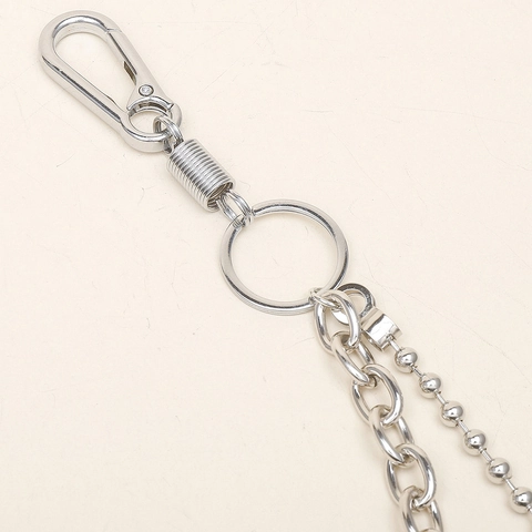 Punk Mehrlagige Metall Taillenkette Mit Perlen Federringen Für Damen Herren Jeans Accessoires Silber Hip Hop Gürtelkette