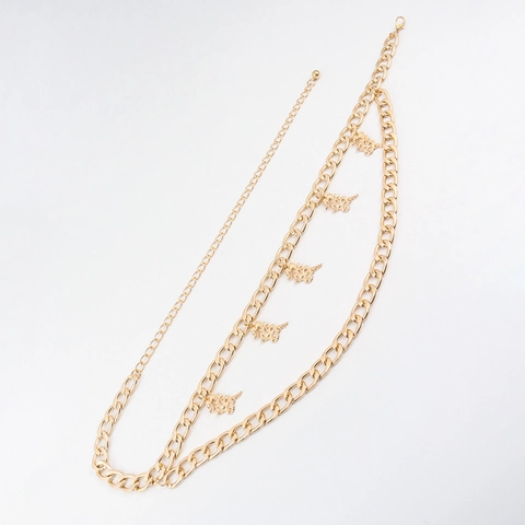 Catena da Vita a Doppio Strato in Metallo Stile Cinese Con Pendenti a Forma di Drago Cintura Regolabile in Oro per Donna