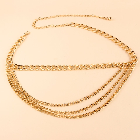 Cintura a Catena in Metallo Multistrato da Donna Oro Galvanizzato Stile Hip-hop Catena da Corpo Regolabile per Abiti Accessorio
