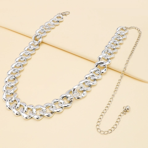 Cintura a Catena da Vita Minimalista Grossa Cuban Link per Donna Uomo Punk Hip Hop Catena del Corpo Regolabile Gioielli in Metallo Argento