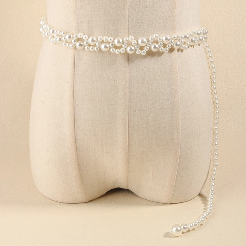 Elegante Catena da Vita in Perle Artificiali Intrecciate per Donna Fibbia con Fiocco Stella Cuore Fiore Strass Cintura Decorativa