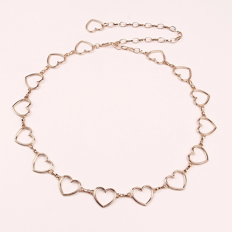 Catena in Vita da Donna in Metallo con Cuore Cavo Regolabile Oro Rosa per Abiti Spiaggia Festa Accessori Moda