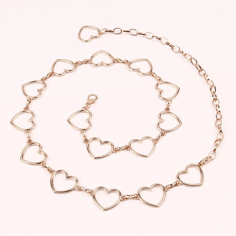Catena in Vita da Donna in Metallo con Cuore Cavo Regolabile Oro Rosa per Abiti Spiaggia Festa Accessori Moda
