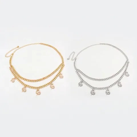 Catena a Vita in Metallo Punk Multistrato Oro Argento per Donna Con Ciondolo a Drago in Strass Gioielli Cintura Regolabile