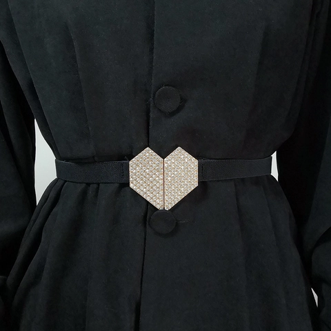 Damen Mode Elastisch Gürtel Herz Strass Schnalle Hoch Dehnbar Taillengürtel Für Kleider Mäntel Western Stil Accessoires