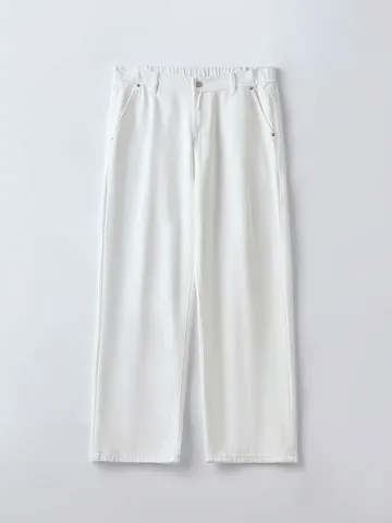 Men Loose Straight White Jeans Lyocell Cotton Blend Washed Denim Pants Minimalist Casual Solid Color Straight Leg Trousers
