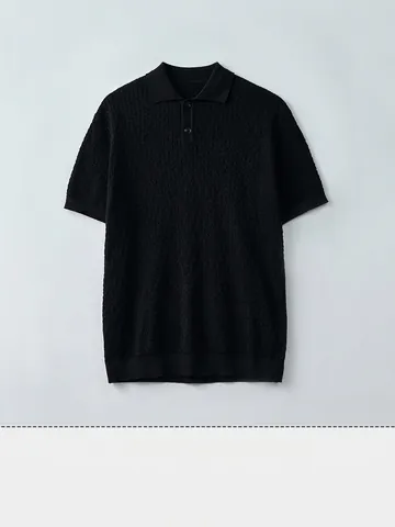 Men's Casual Knitted Cotton Polo Shirt Short Sleeve Hollow Out Textured Top Basic Solid Color Summer Polo Shirt