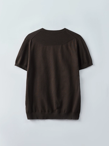 T-shirt en Tricot à Manches Courtes pour Hommes Coupe Slim Mélange de Coton Col Rond Haut Pullover Basique pour l'Été