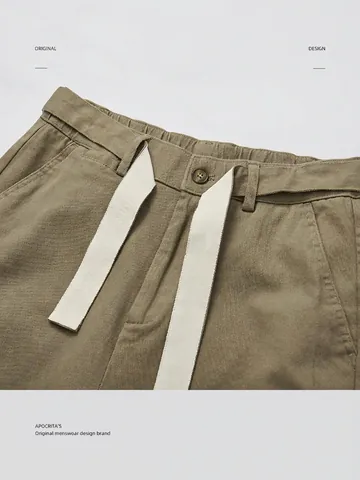 Heren Casual Wijde Broek Met Webbing Riem Hoge Dichtheid Katoenmix Rechte Pasvorm Chinos Voor Dagelijks Gebruik
