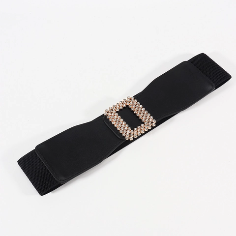 Cintura Corsetto Elastica da Donna Fibbia Quadrata con Strass Fascia Larga Regolabile per Abiti Cintura in Lega di Pelle PU