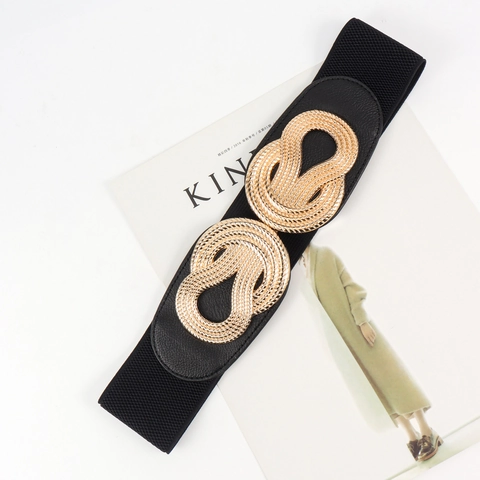 Cintura Larga Elastica Vintage da Donna Fibbia Nodo Intrecciato Oro Cintura Corsetto Decorativa per Abiti Cappotti Cinturino alla Moda