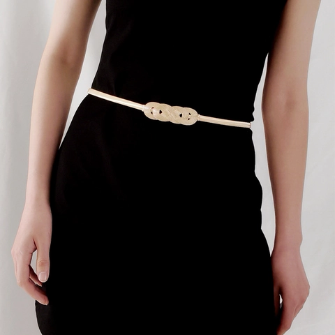 Vintage Metall Elastisch Taillengürtel Für Damen Gold Schmaler Kettengürtel Mit麻花扣 Retro Modeaccessoire Für Kleider