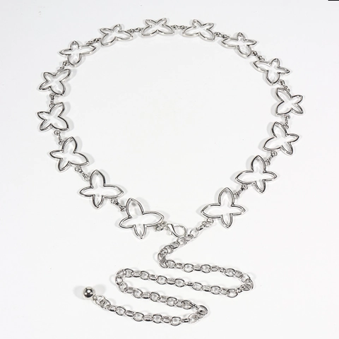Elegante Catena da Vita a Farfalla Traforata Cintura a Catena in Metallo per Donna Accessorio Decorativo Versatile per Abiti e Jeans Argento
