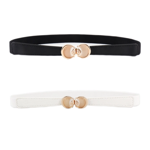Elegante Cintura Elastica Sottile da Donna in Pelle PU con Fibbia a Rosa in Lega Sottile Fascia per Vestito Festa Accessorio