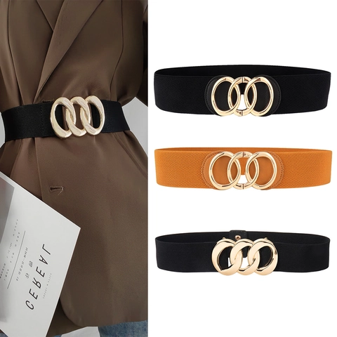 Cintura Corsetto Elastica Larga da Donna Con Fibbia a Triplo Anello ad Incastro Fascia Elastica per Abiti Modellante in Vita